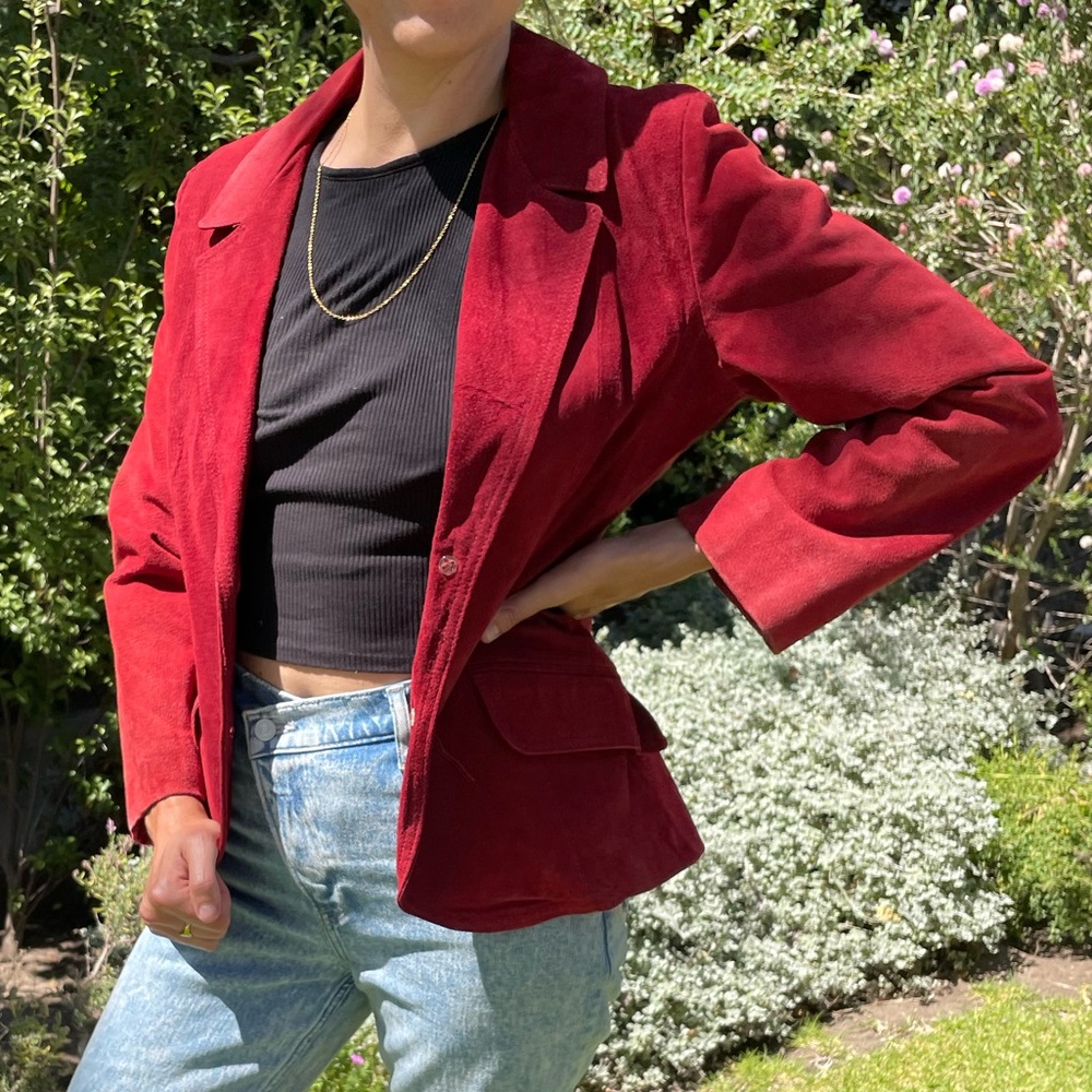 Authentic vintage 1970s? Red suede blazer jacket with satin lining - Picture 3 of 6